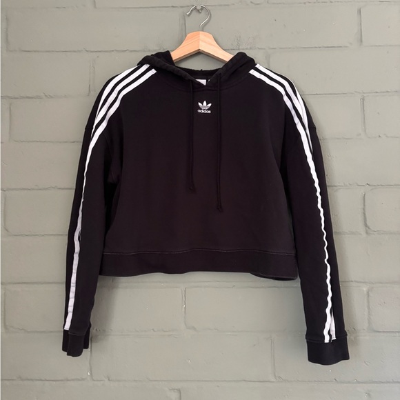 Adidas Originals Black Trefoil Hoodie Sweatshirt Women’s S Cropped Pullover - Picture 1 of 7